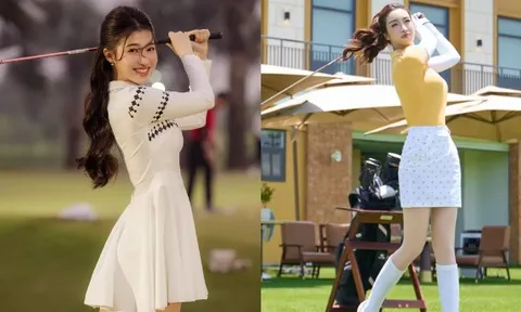 Viral ảnh Á hậu Phương Nhi xinh đẹp và khí chất chuẩn "dâu hào môn" khi chơi golf - môn gắn với Đỗ Mỹ Linh