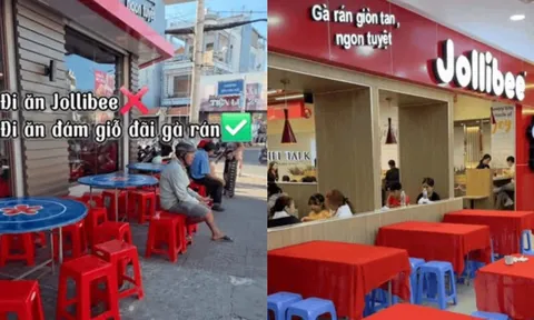Cận cảnh "Jollibee miền Tây" gây lú với combo bàn tròn inox, ghế nhựa lề đường y chang rạp đám giỗ