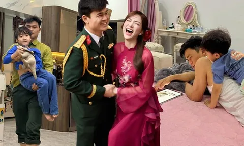 Đại úy Thăng Văn Cương chăm sóc con trai Hòa Minzy trong căn biệt thự bề thế ở Bắc Ninh