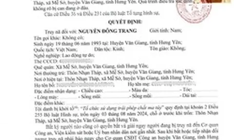 Công an Hưng Yên truy nã đặc biệt Nguyễn Đông Trang SN 1993